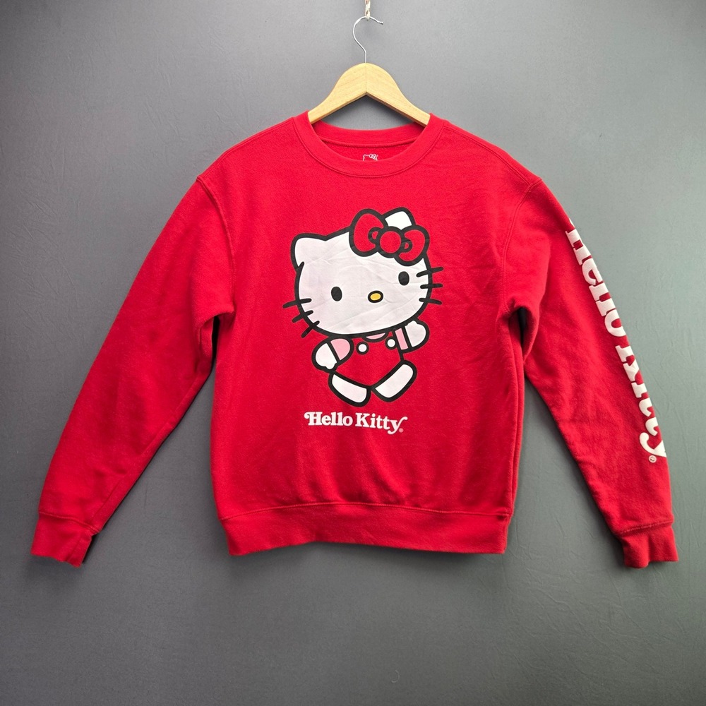 Hello Kitty Sanrio Sweatshirt Graphic Crewneck Small Red Sleeve Print Hybrid